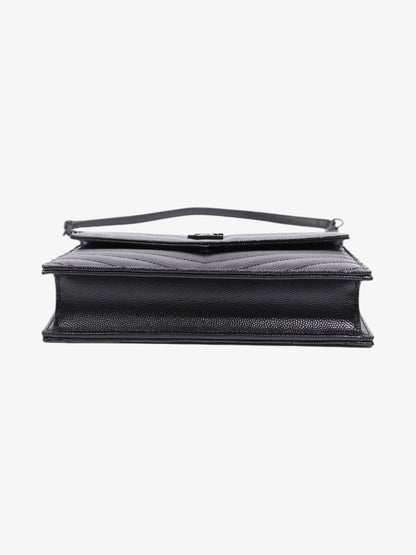 Saint Laurent Cassandre Envelope Chain Wallet Black Grained Leather