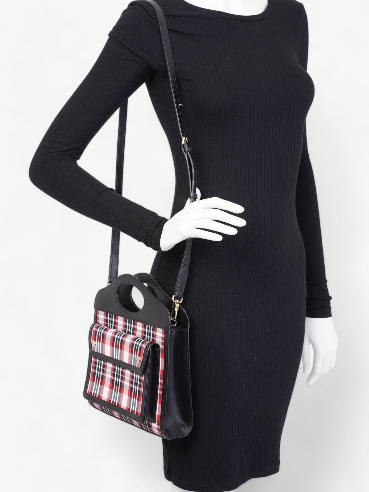 Burberry Mini Pocket Red And Black Check Leather