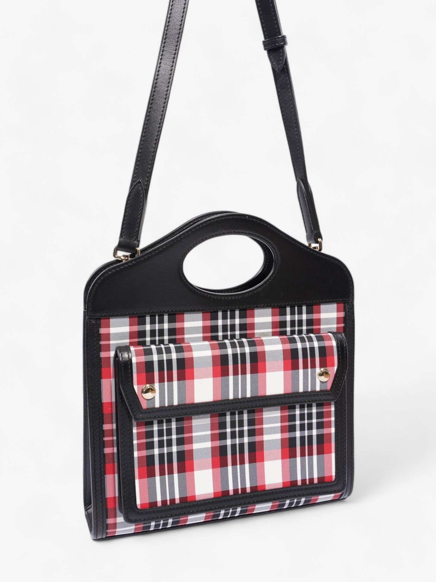 Burberry Mini Pocket Red And Black Check Leather