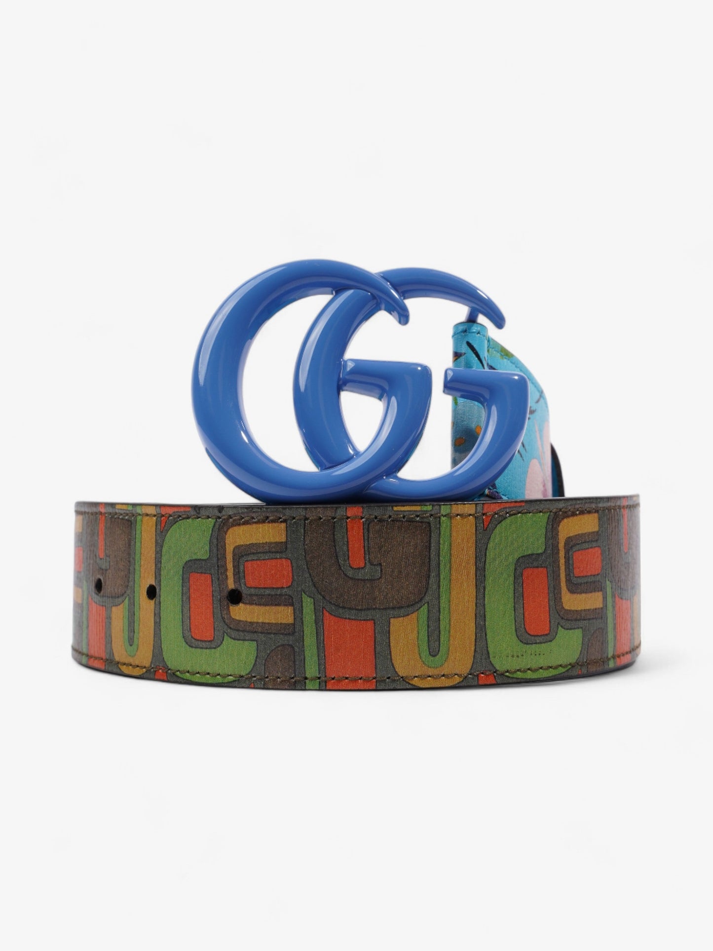 Gucci Memorable Buckle Belt Blue / Multicoloured Leather 80cm / 32"