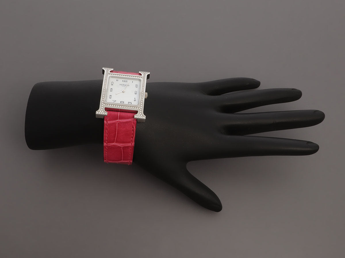 Hermès Medium Stainless Steel Diamond H Heure Watch 30mm