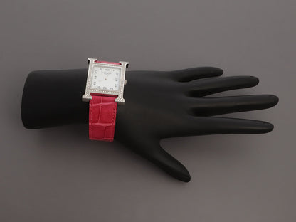 Hermès Medium Stainless Steel Diamond H Heure Watch 30mm