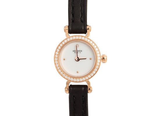 Hermès Mini 18K Rose Gold Diamond Faubourg Watch 15mm