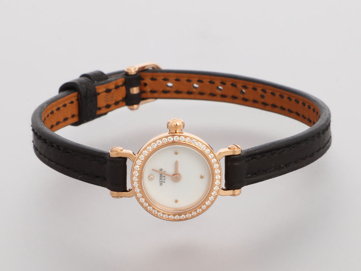 Hermès Mini 18K Rose Gold Diamond Faubourg Watch 15mm
