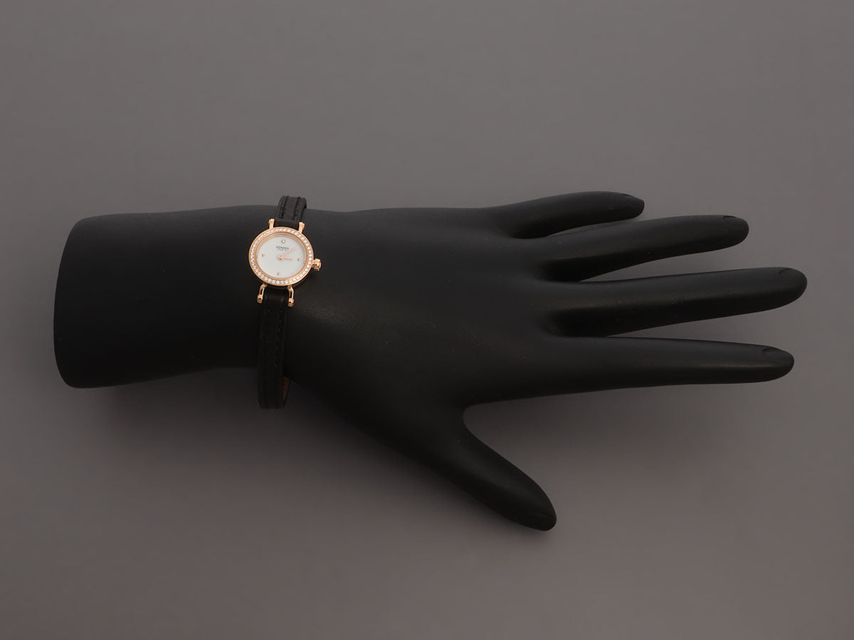 Hermès Mini 18K Rose Gold Diamond Faubourg Watch 15mm