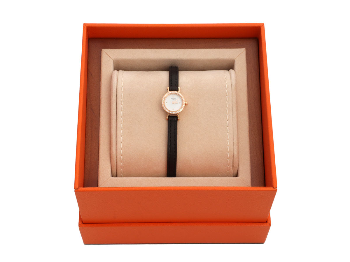 Hermès Mini 18K Rose Gold Diamond Faubourg Watch 15mm
