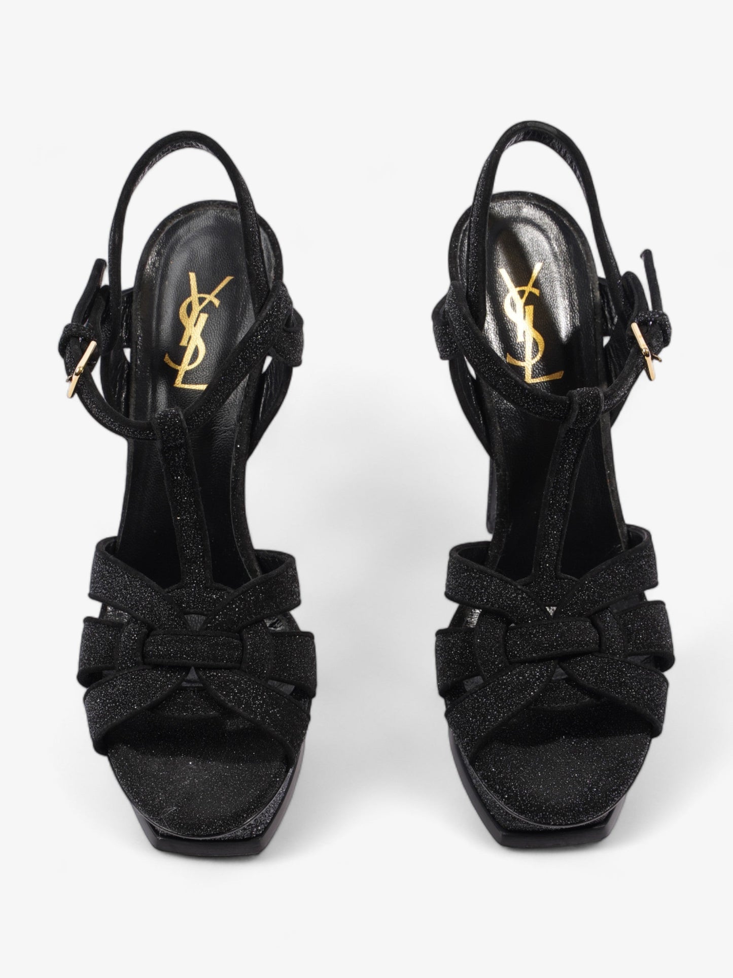 Saint Laurent Tribute Sandal 105 Black Glitter EU 40 UK 7