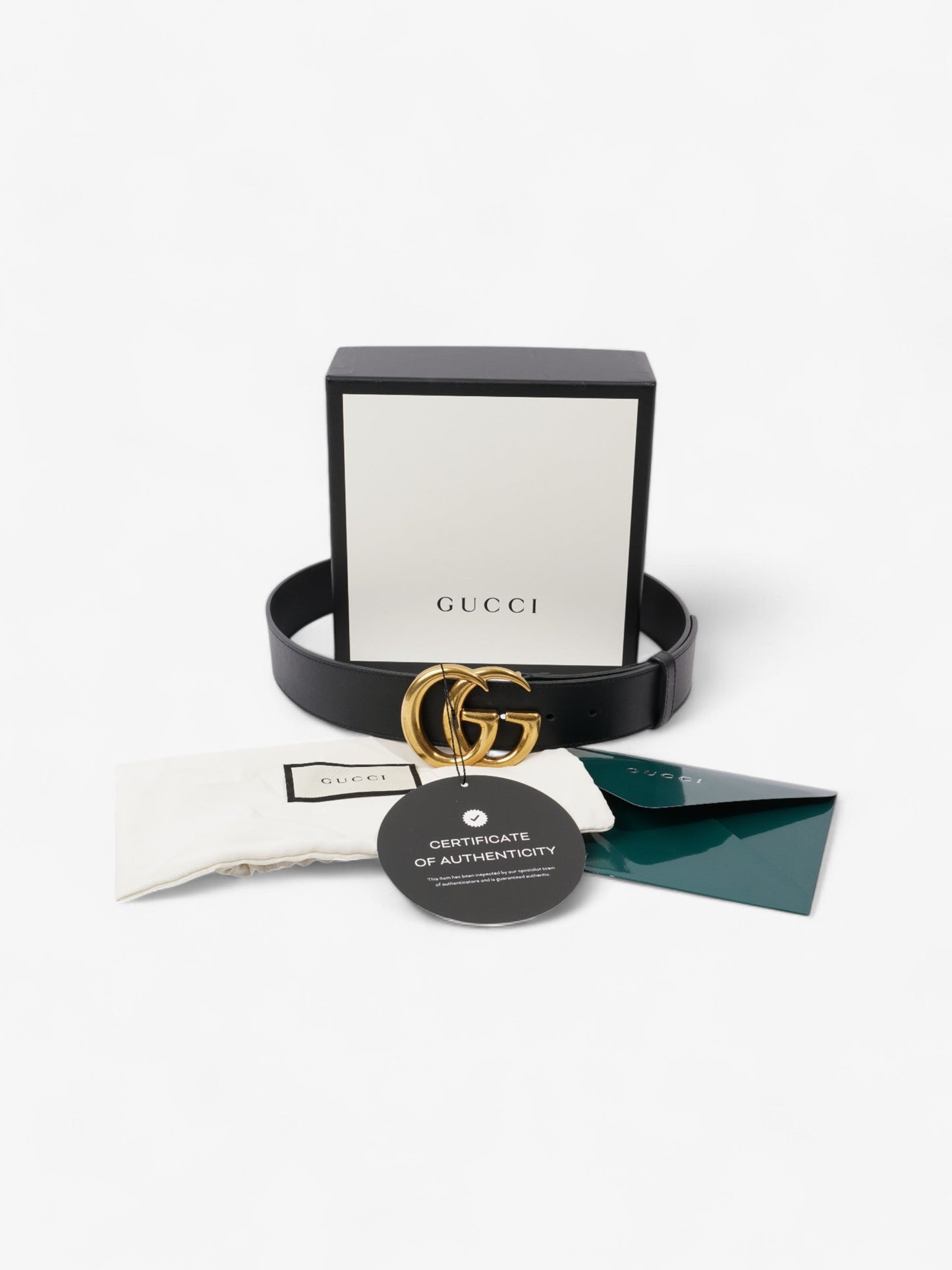 Gucci GG Marmont Wide Belt Black / Gold Leather 85cm / 34"