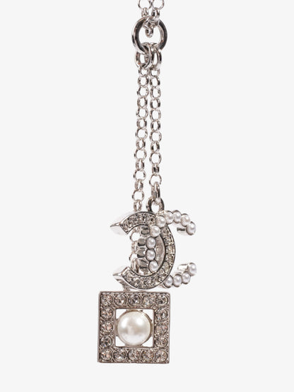 Chanel CC Pearl Square Necklace Silver Base Metal
