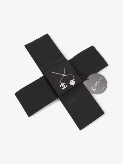 Chanel CC Pearl Square Necklace Silver Base Metal