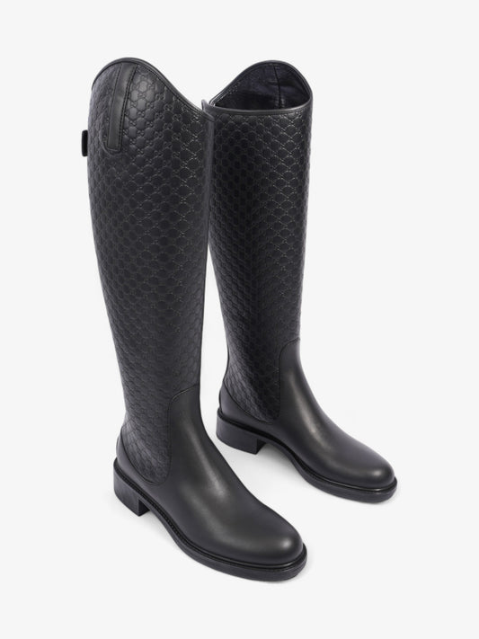 Gucci Microguccissima Riding Boots Black Leather EU 37 UK 4
