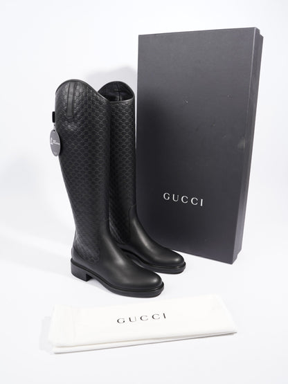 Gucci Microguccissima Riding Boots Black Leather EU 37 UK 4