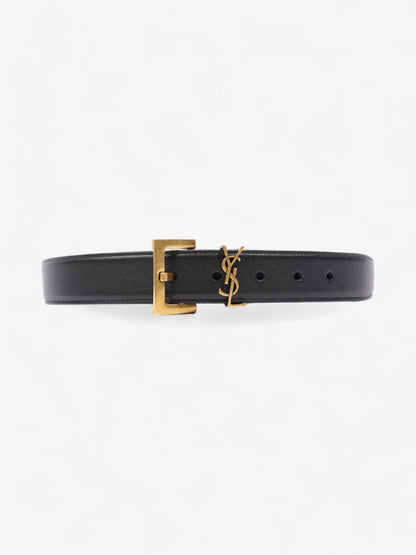 Saint Laurent Logo Belt Black / Gold Leather 85cm 34"