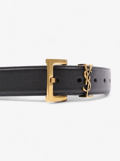 Saint Laurent Logo Belt Black / Gold Leather 85cm 34"