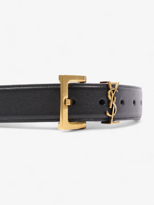 Saint Laurent Logo Belt Black / Gold Leather 85cm 34"
