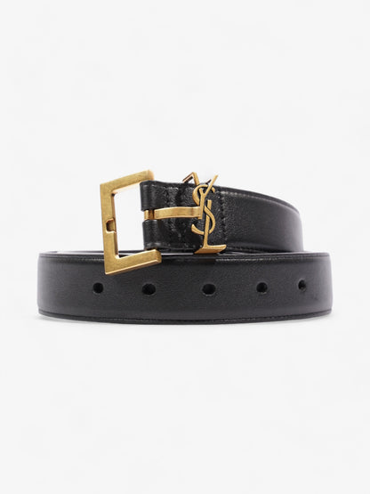 Saint Laurent Logo Belt Black / Gold Leather 85cm 34"