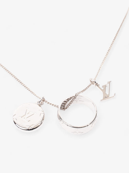 Louis Vuitton Monogram Charms Necklace Silver Brass