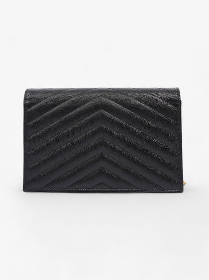 Saint Laurent Cassandre Envelope Chain Wallet Black Grained Leather