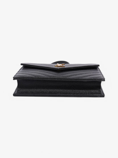 Saint Laurent Cassandre Envelope Chain Wallet Black Grained Leather