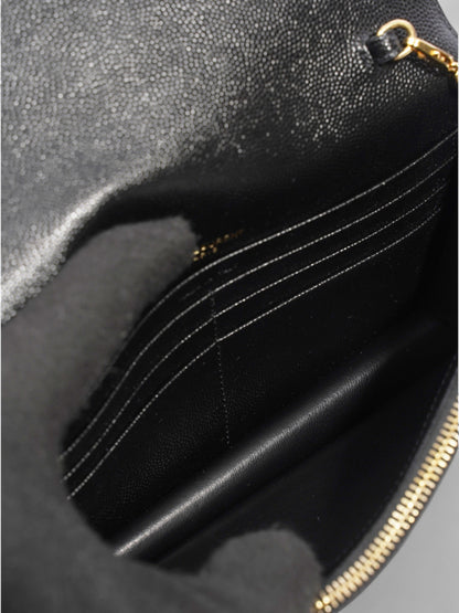 Saint Laurent Cassandre Envelope Chain Wallet Black Grained Leather