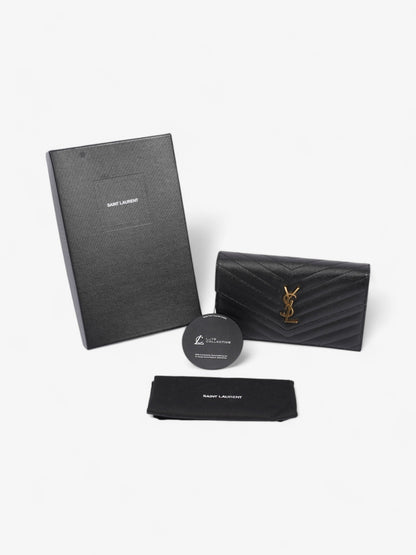 Saint Laurent Cassandre Envelope Chain Wallet Black Grained Leather