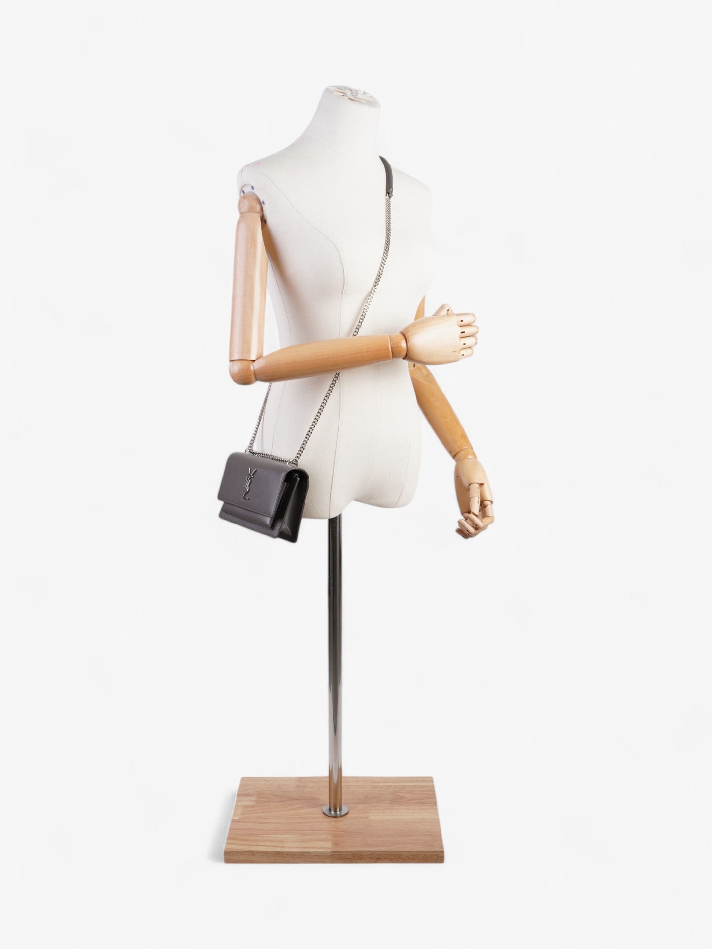 Saint Laurent Sunset Chain Wallet Grey Calfskin Leather