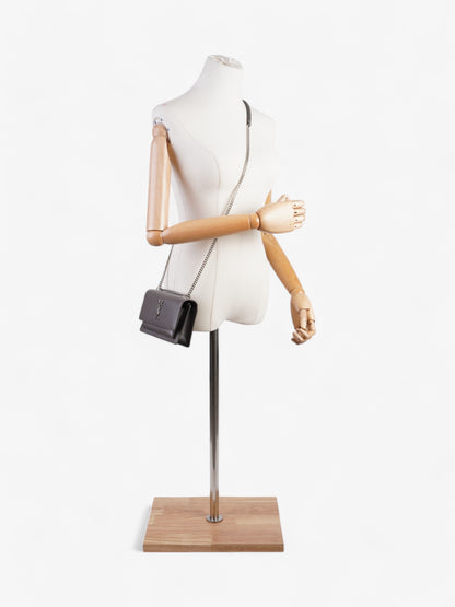 Saint Laurent Sunset Chain Wallet Grey Calfskin Leather