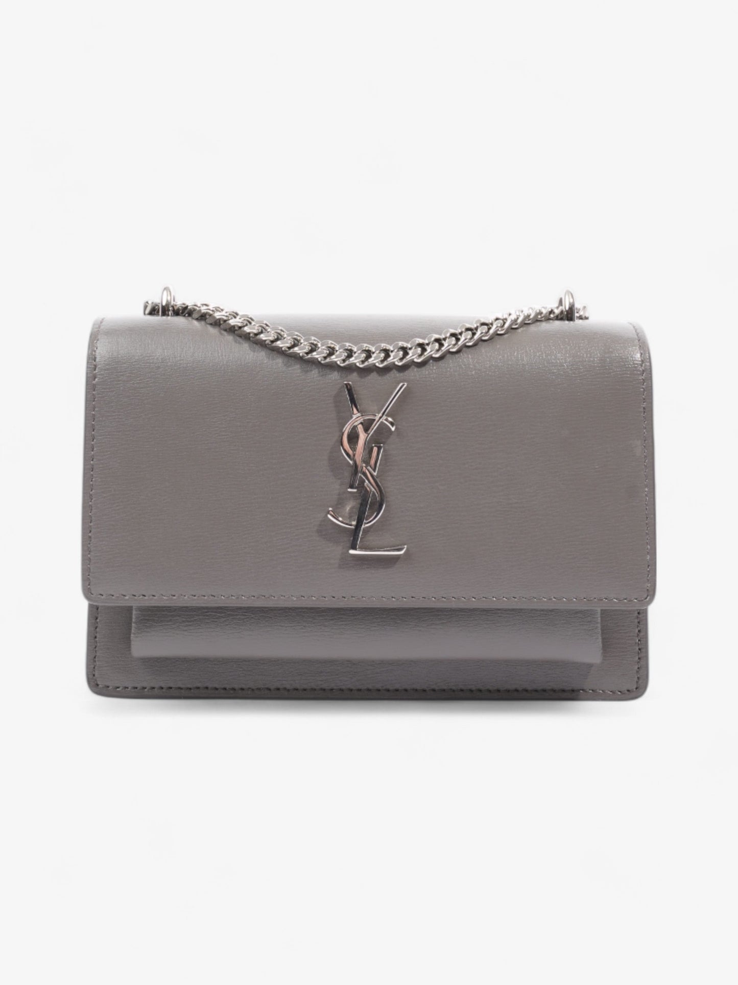 Saint Laurent Sunset Chain Wallet Grey Calfskin Leather
