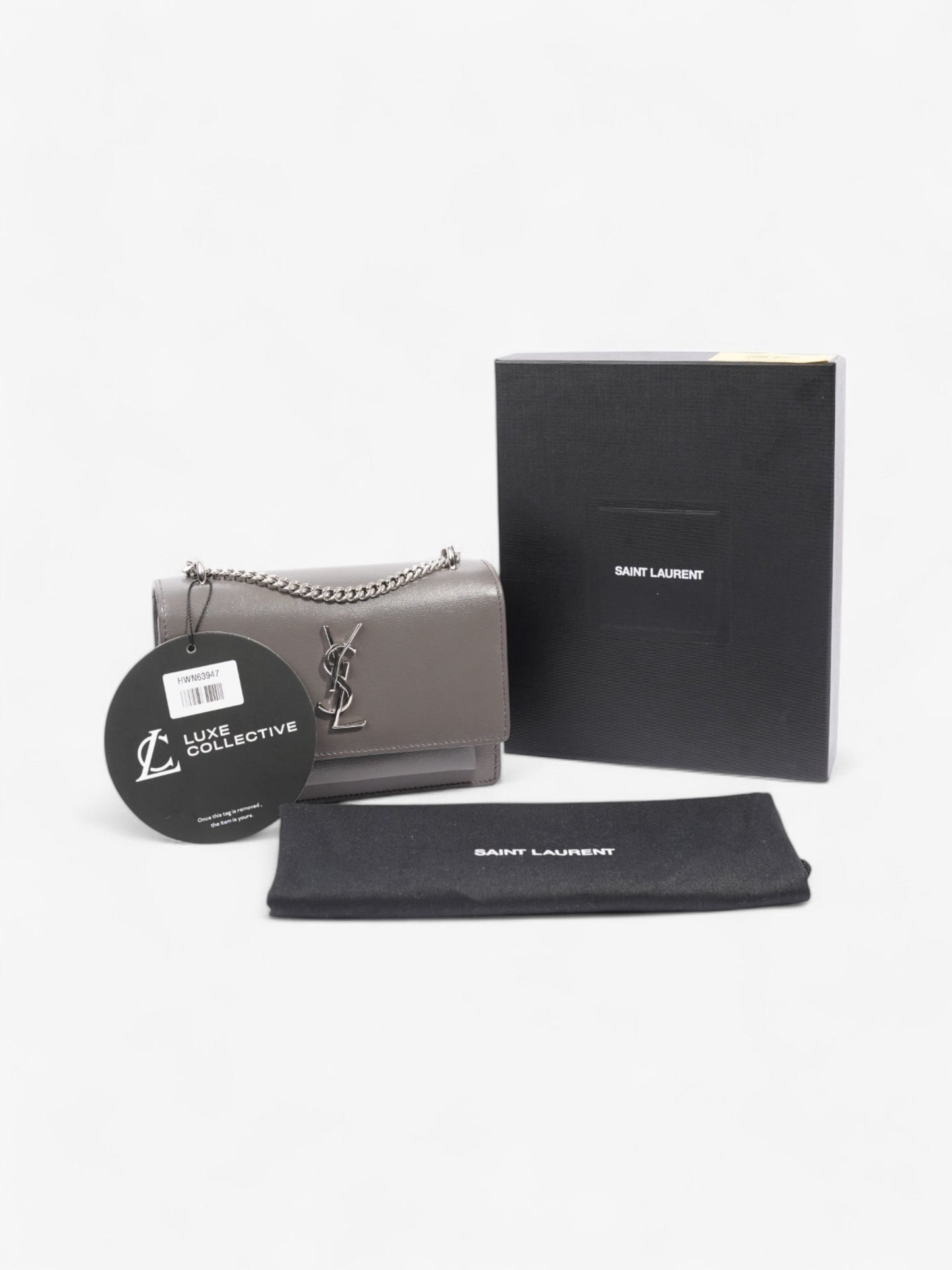 Saint Laurent Sunset Chain Wallet Grey Calfskin Leather