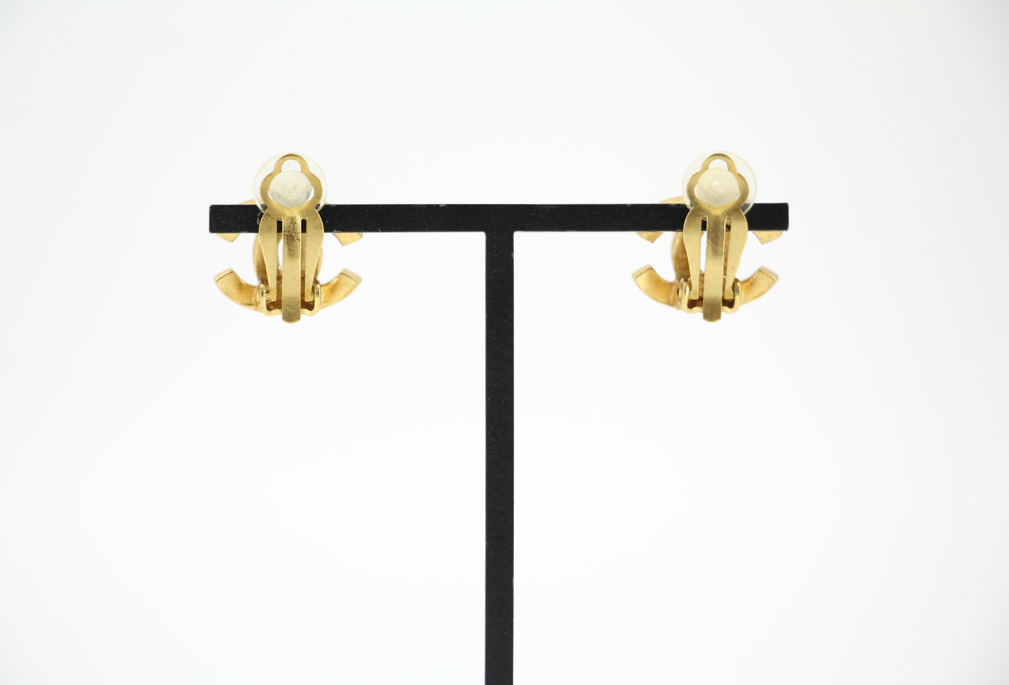 Chanel Vintage 02A Rhinestone Gold-plated CC Mark Clip-on Earrings