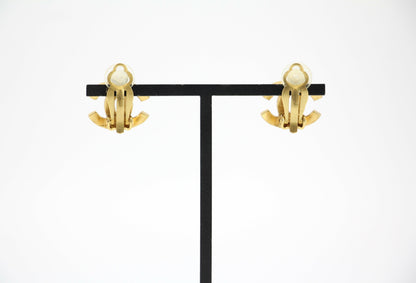 Chanel Vintage 02A Rhinestone Gold-plated CC Mark Clip-on Earrings