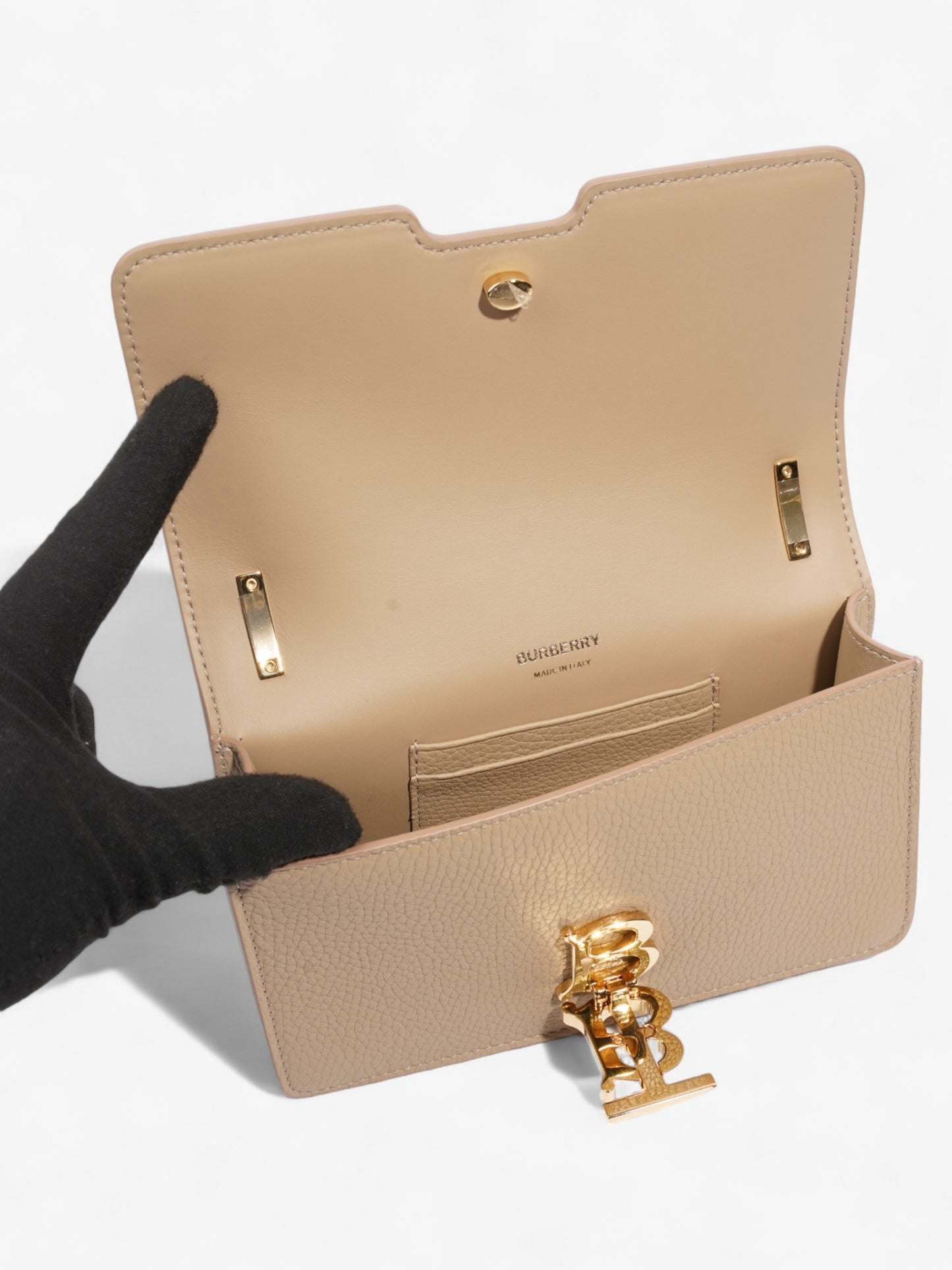 Burberry TB Elongated Oat Beige Leather Mini