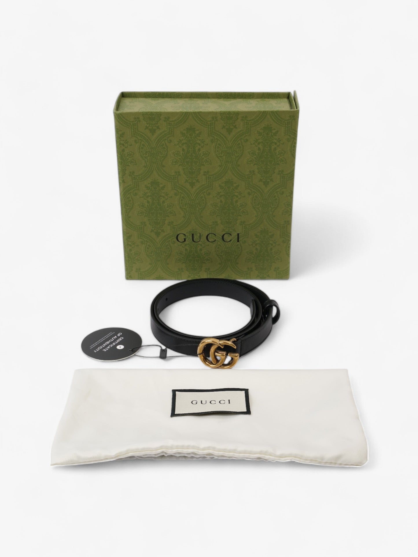 Gucci GG Marmont Thin Belt Black / Gold Leather 70cm / 28"
