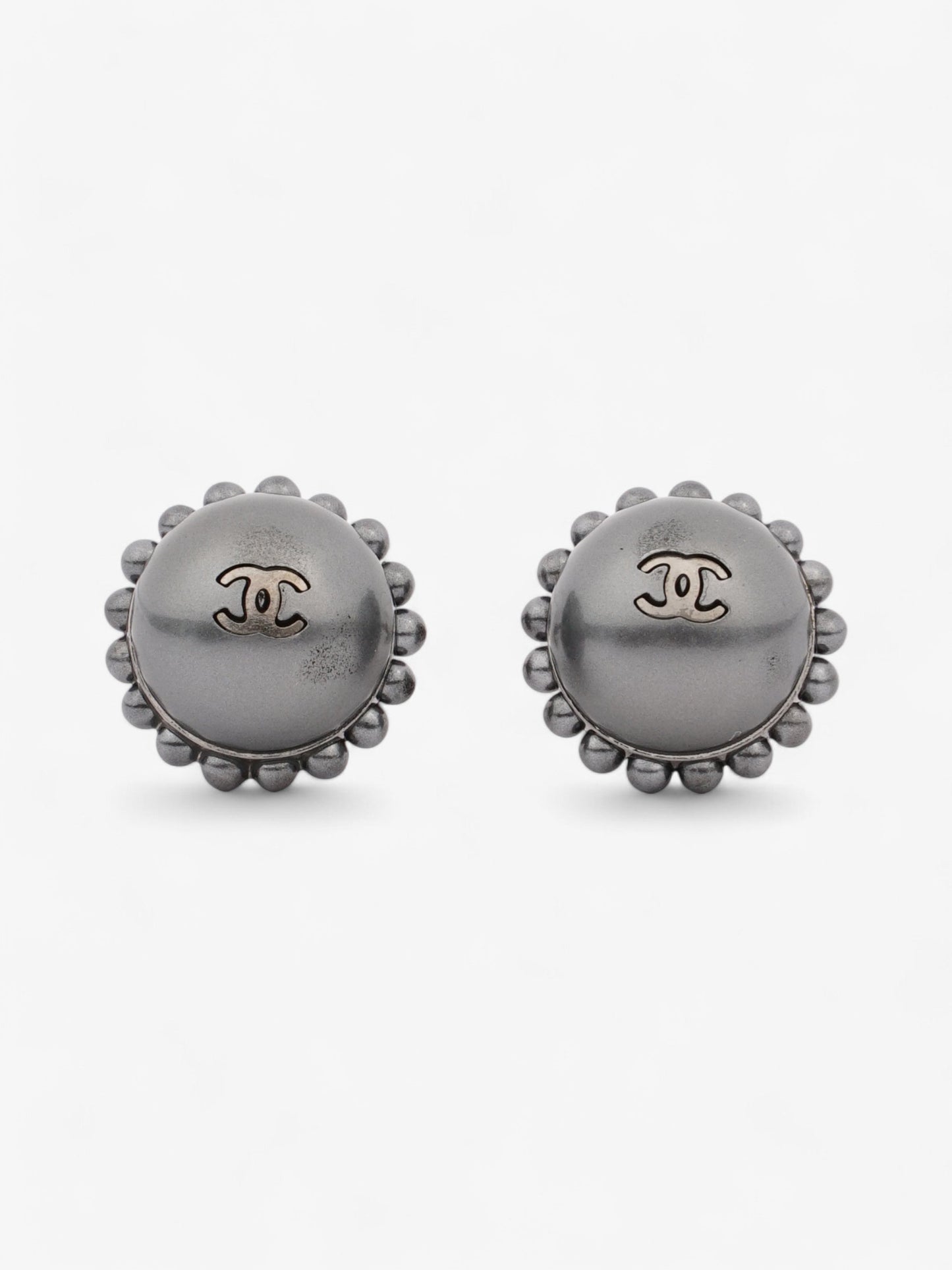 Chanel CC Circle Pendant Earrings Black Base Metal