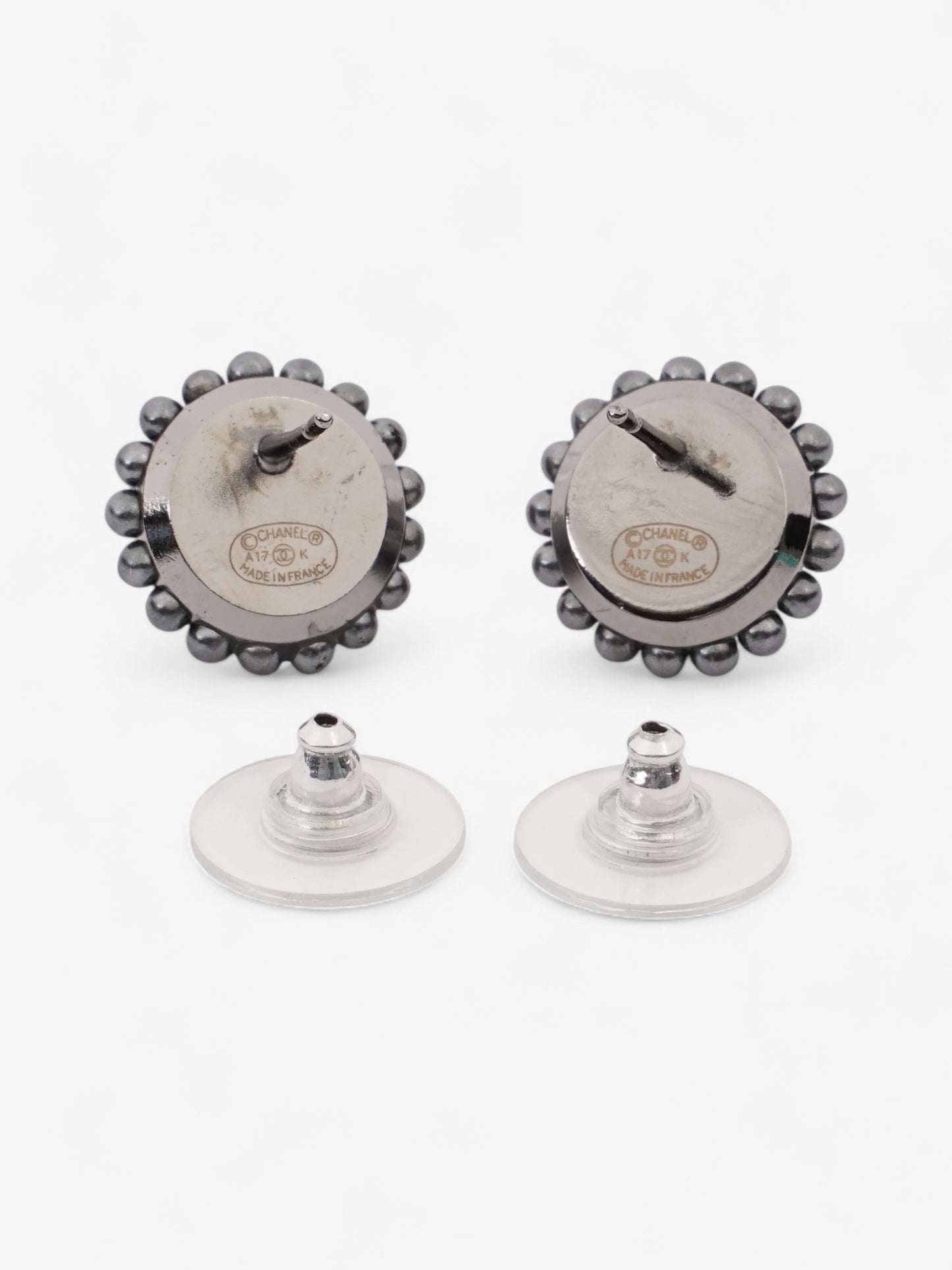 Chanel CC Circle Pendant Earrings Black Base Metal