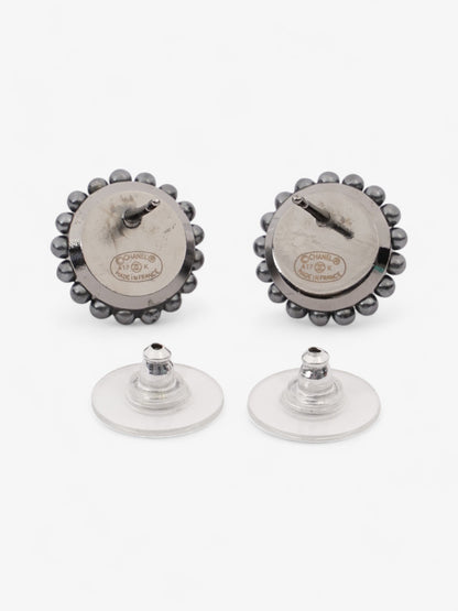 Chanel CC Circle Pendant Earrings Black Base Metal