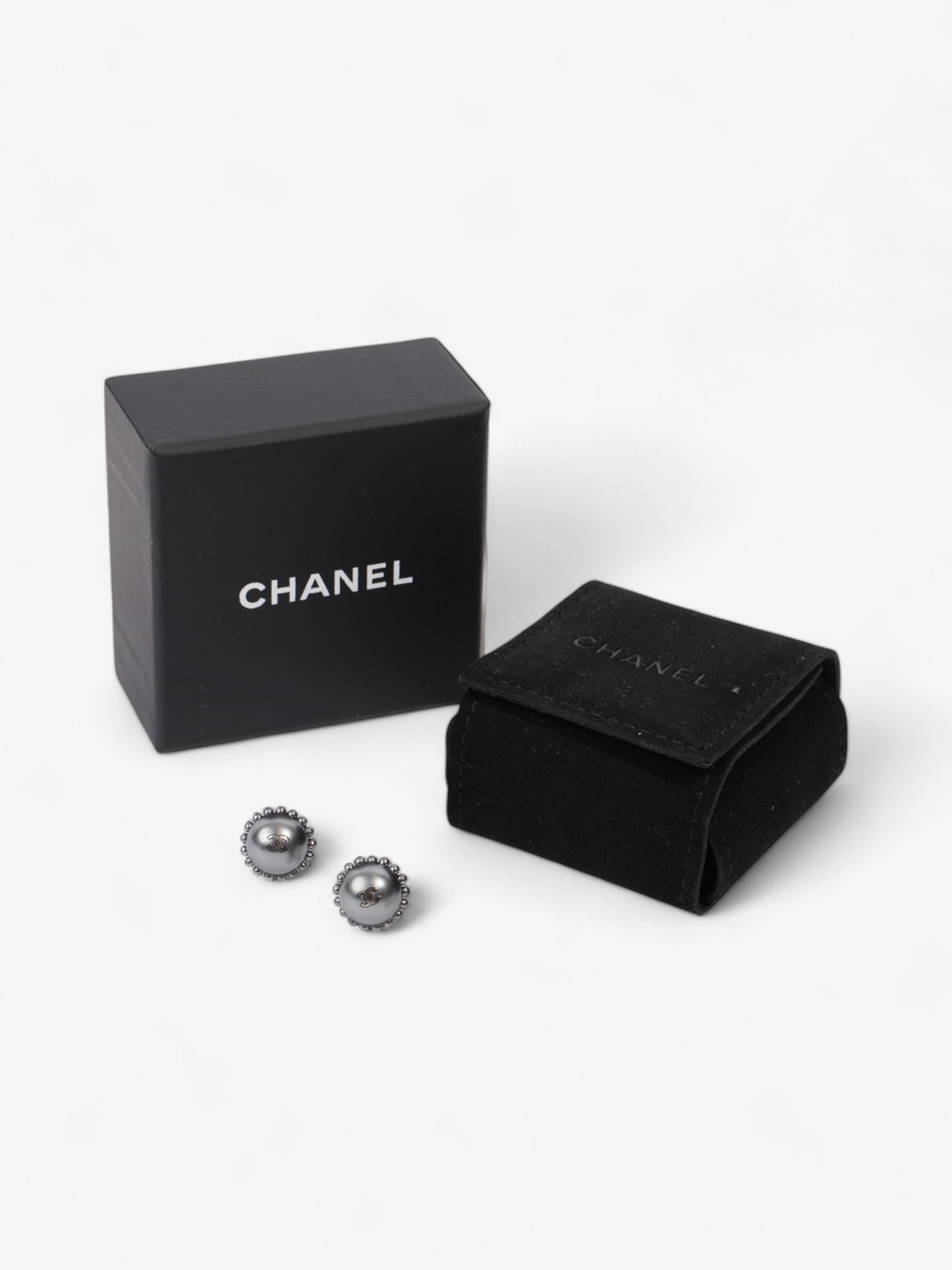 Chanel CC Circle Pendant Earrings Black Base Metal