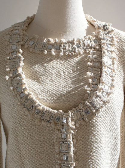 Chanel Pre-Fall 2012 Bombay Ecru Silver Embellished Tweed 12A Jacket