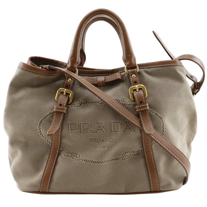 Prada Logo Canvas Leather Handbag BN1841