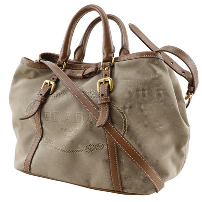 Prada Logo Canvas Leather Handbag BN1841