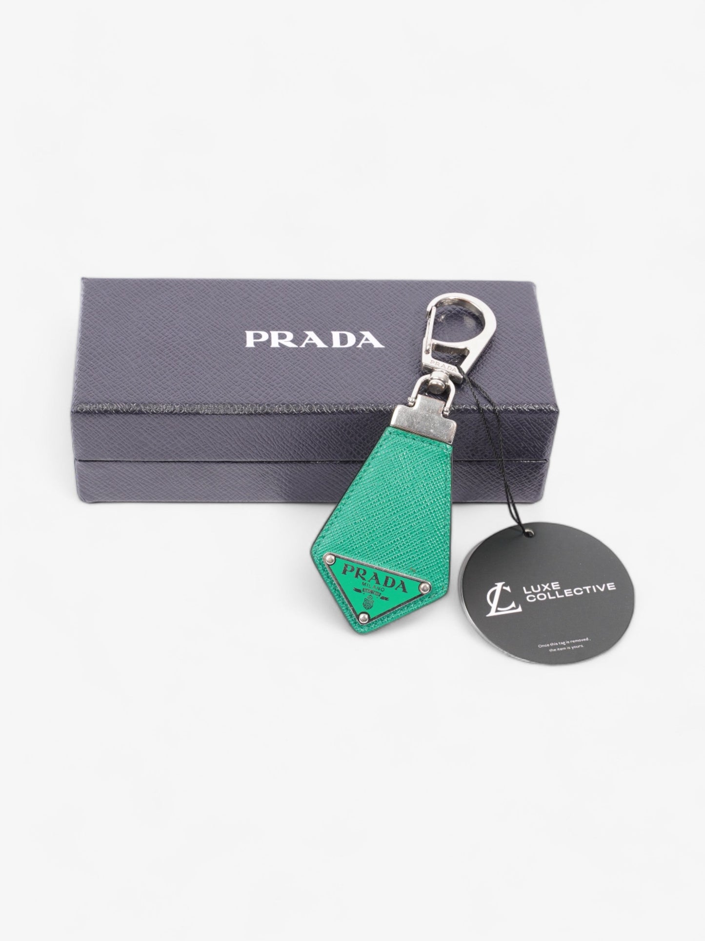 Prada Triangle Keychain Green Saffiano Leather