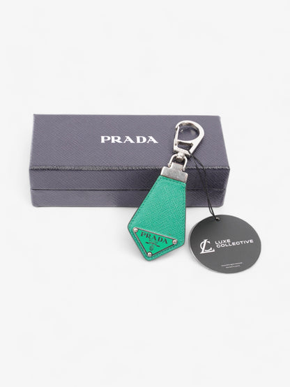 Prada Triangle Keychain Green Saffiano Leather