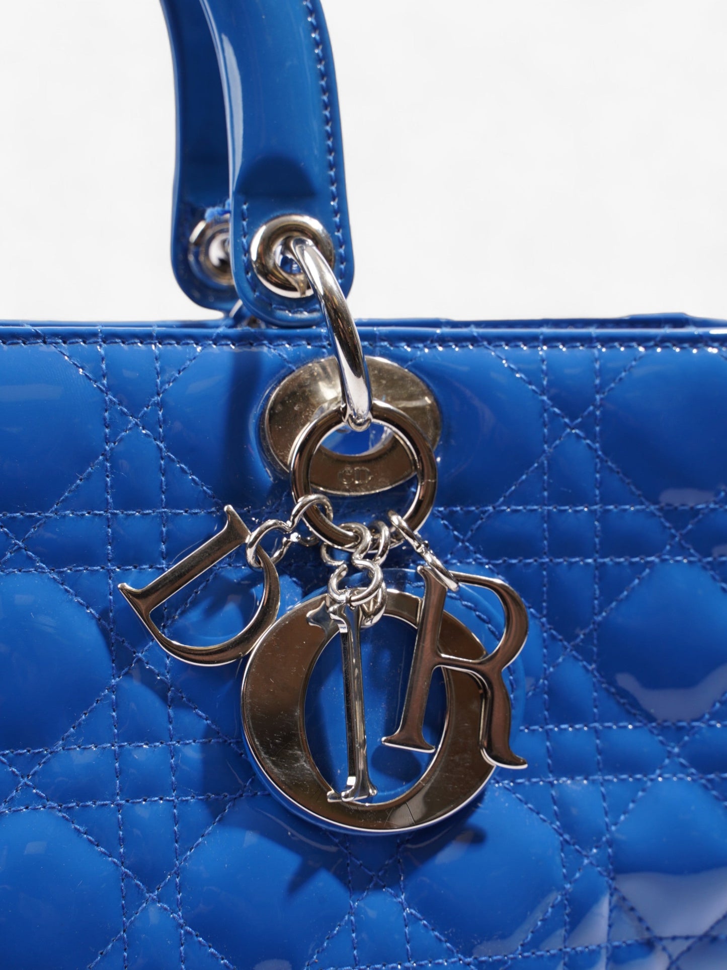 Christian Dior Lady Dior Blue Patent Leather Large