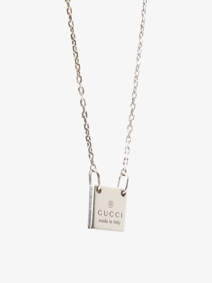 Gucci Logo Pendant Necklace Silver Silver Sterling