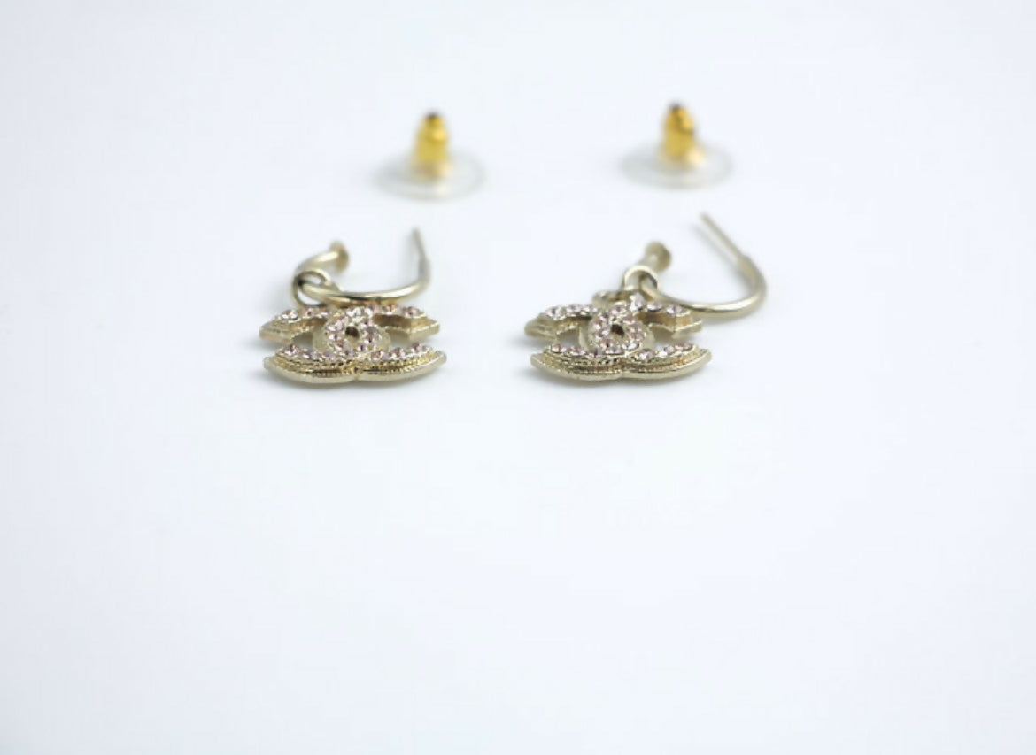 Chanel Vintage 08C Rhinestone Light Pink Hoop Stud Earrings