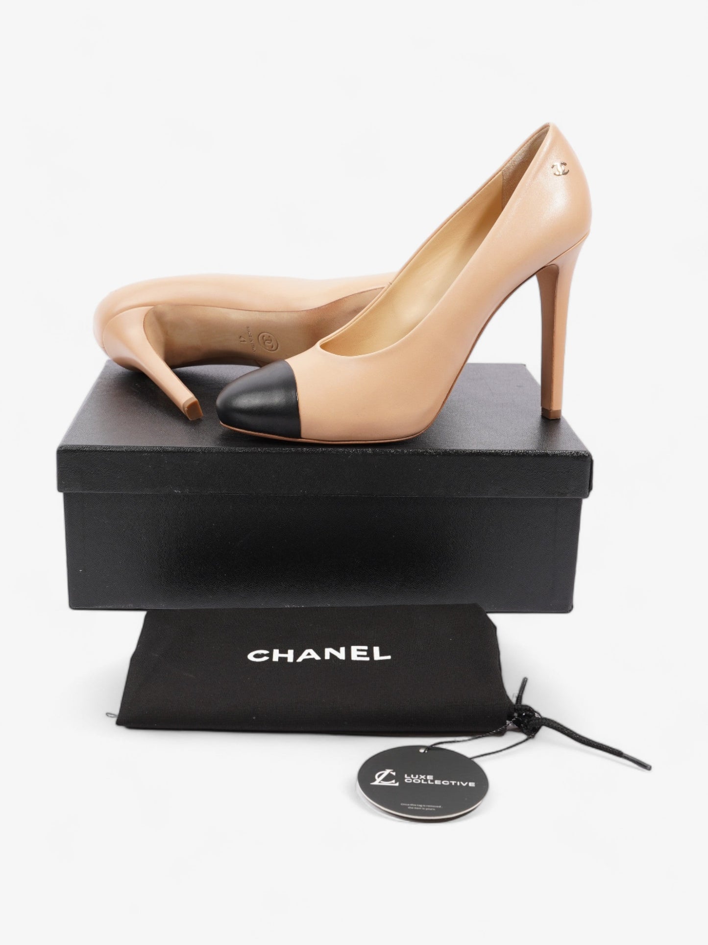 Chanel CC Cap Toe Heels 110 Nude / Black Leather EU 41 UK 8