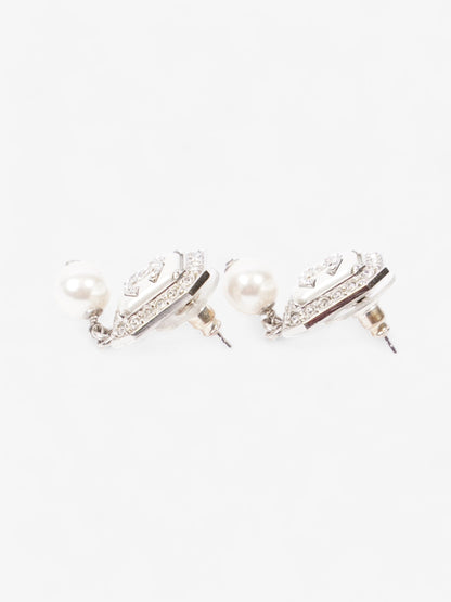 Chanel CC Square Pearl Drop Earrings Silver / White Base Metal