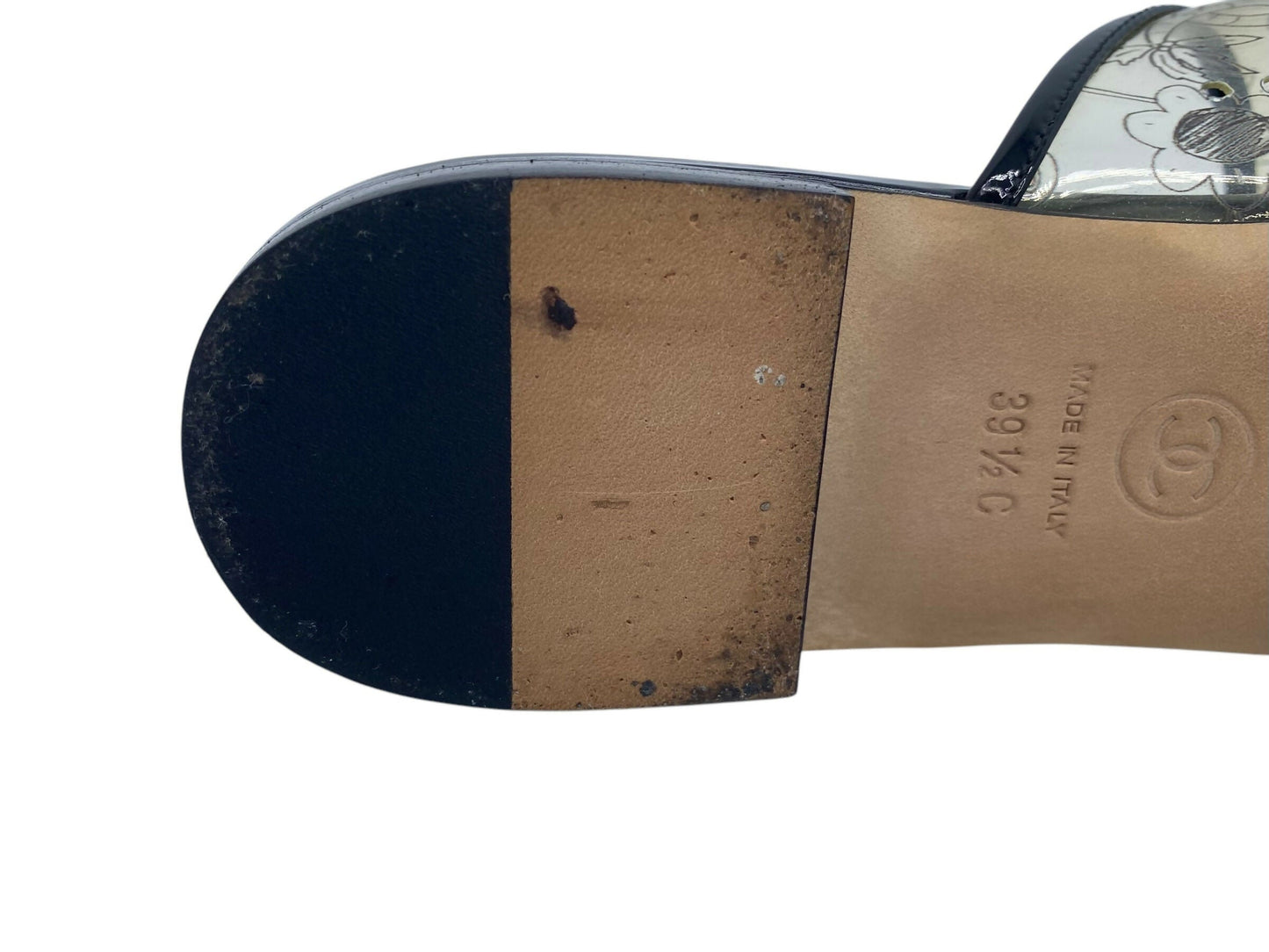 Rare Chanel PVC Black Patent Leather CC Logos Flat Slide Sandals EU 39.5C