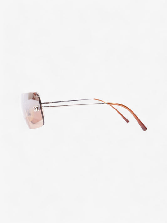 Chanel CC Rectangular Sunglasses Brown / Silver Acetate 120mm