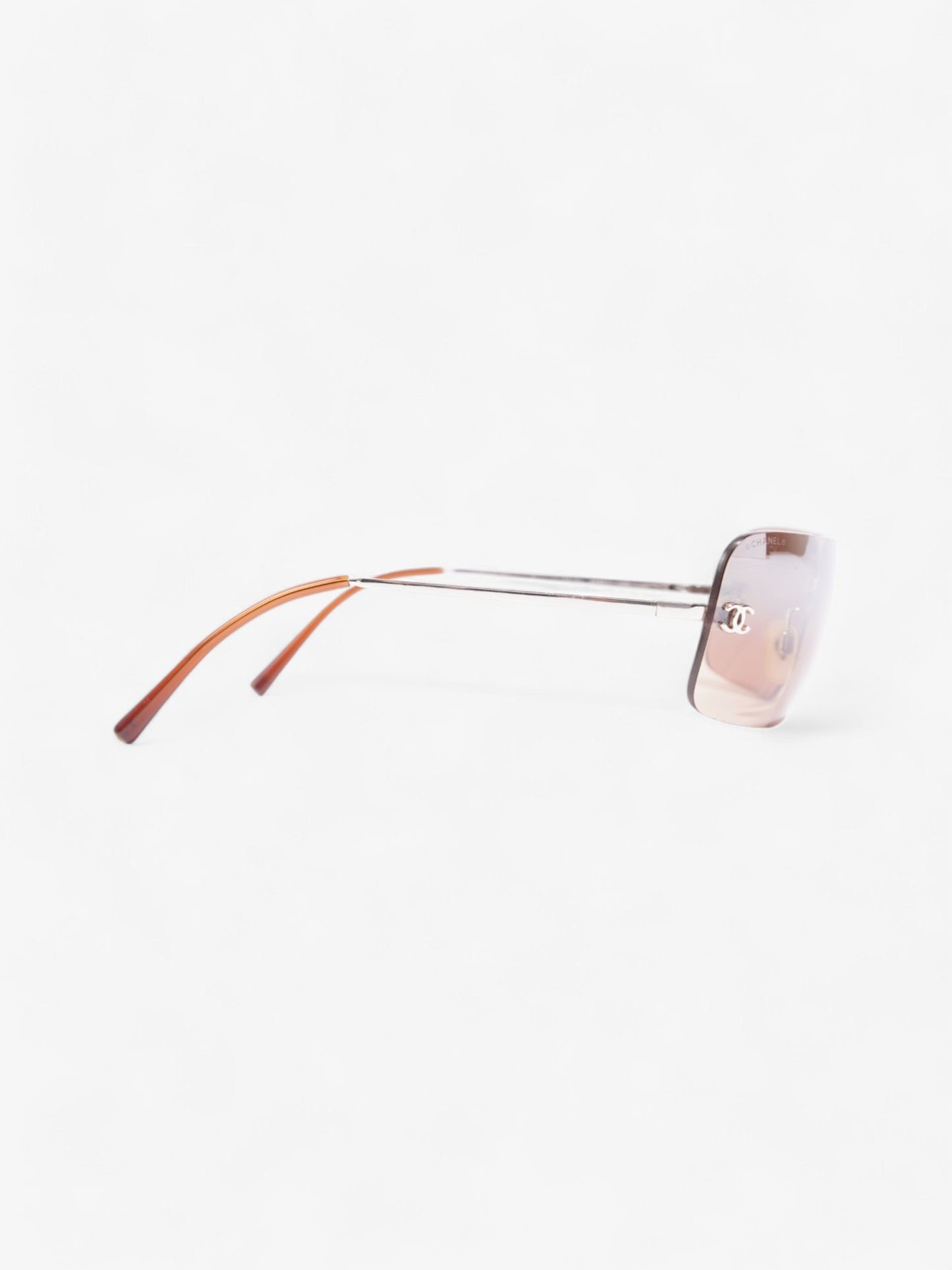 Chanel CC Rectangular Sunglasses Brown / Silver Acetate 120mm
